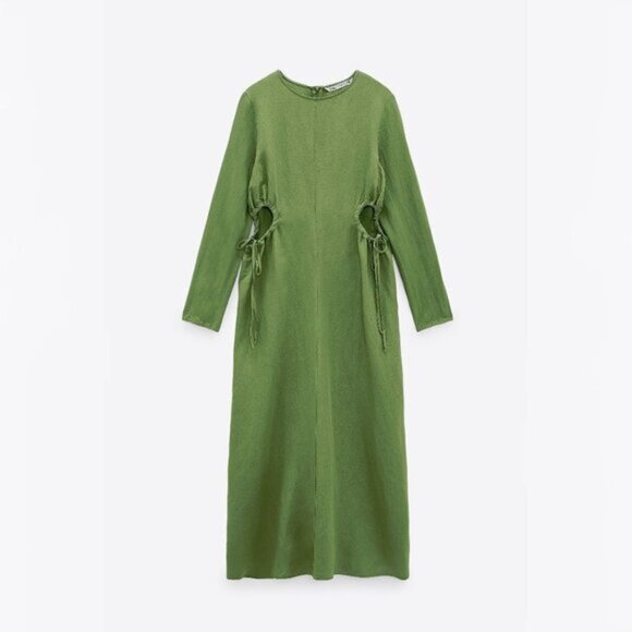NWOT Zara green side cut out linen blend dress XS - Picture 4 of 8